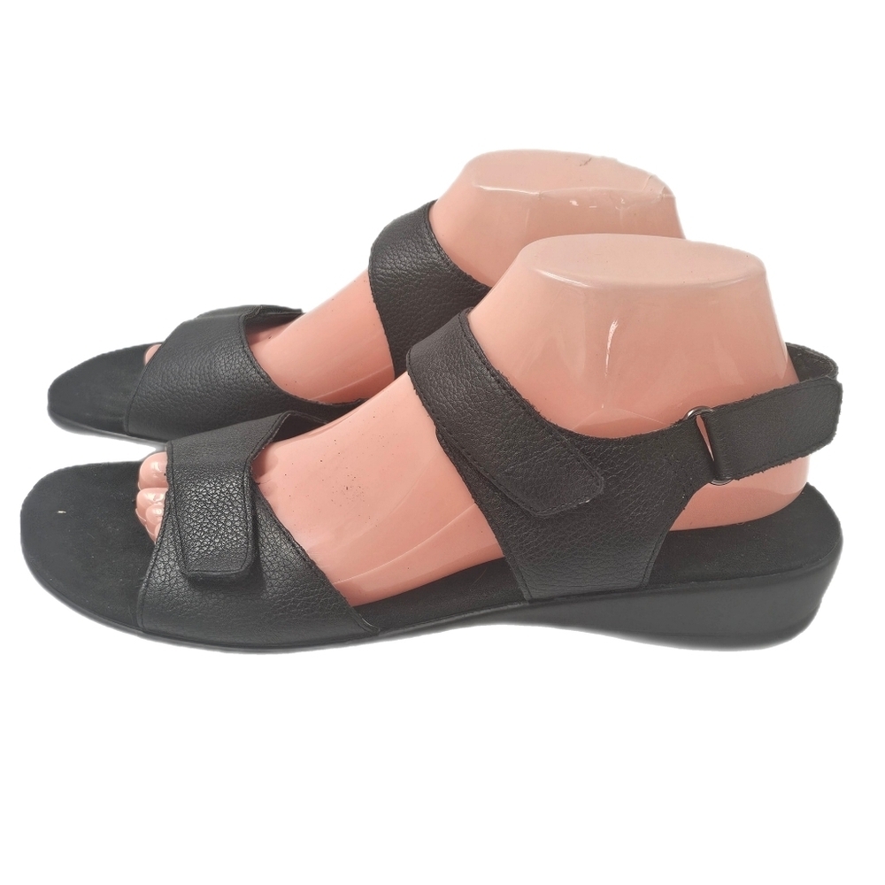 Easy Spirit Hartwell Black Leather Adjustable Comfort Sandals Wedge Size 9.5
